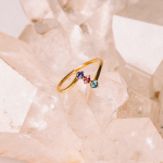 anillo de oro 18k y topacio, turmalina, iolita