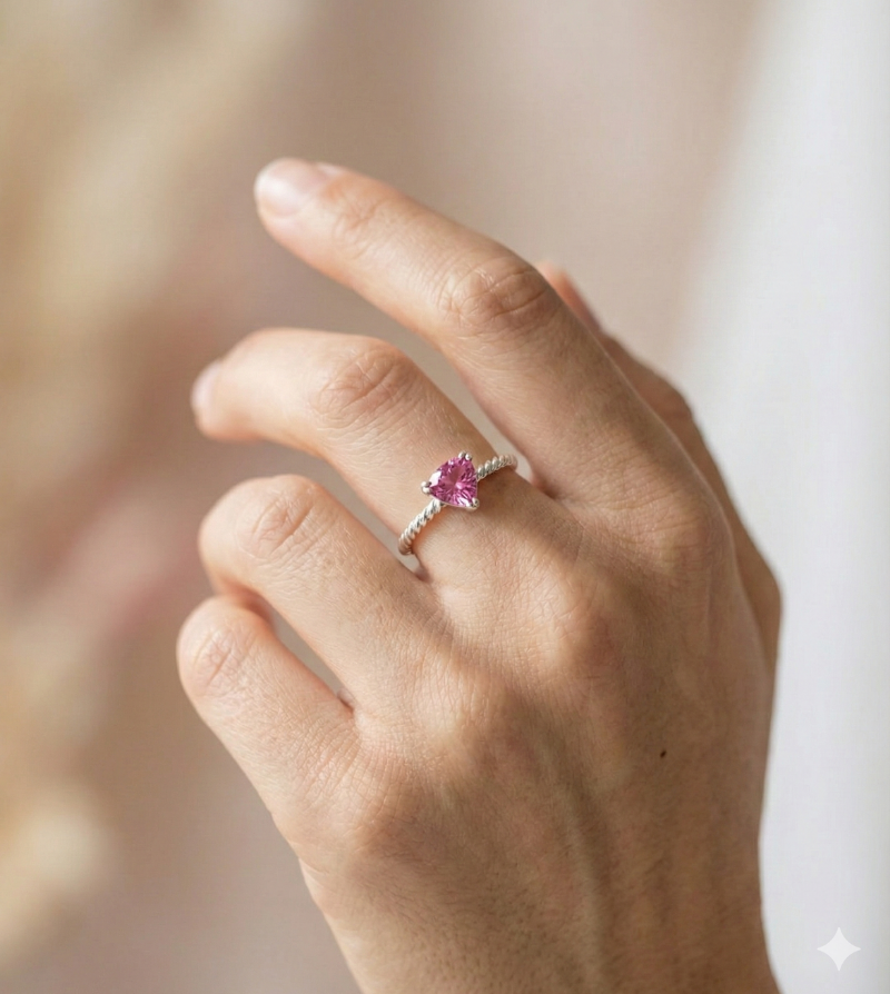 anillo turmalina rosa trilliant trenzado