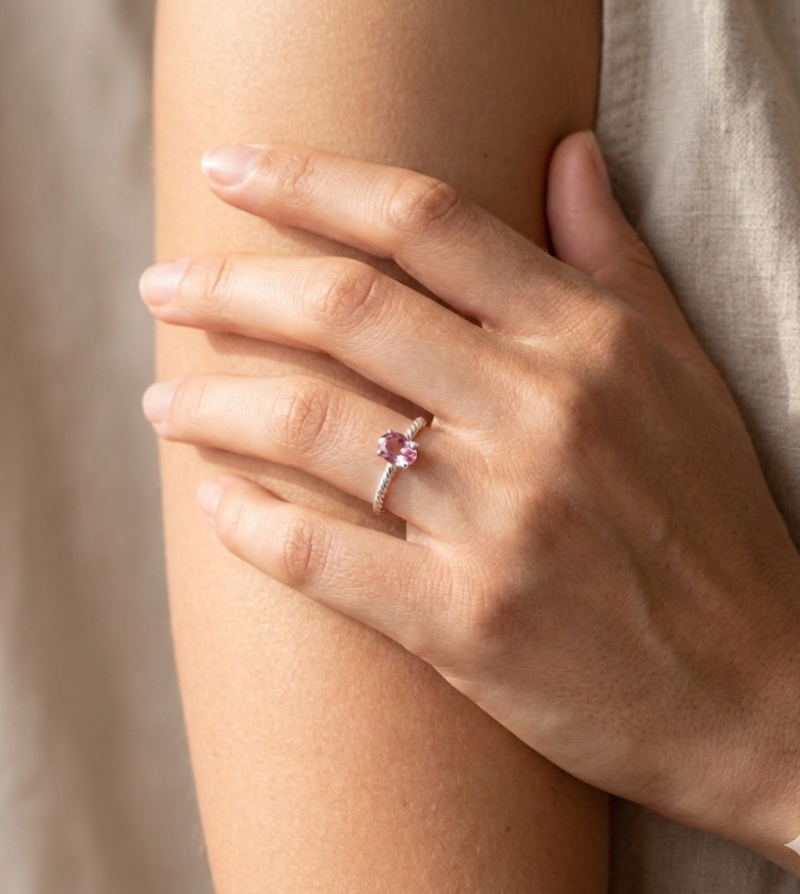 anillo turmalina rosa oval trenzado